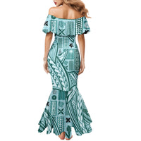 Samoa Tapa Family Matching Mermaid Dress and Hawaiian Shirt Siapo Mix Tatau Patterns - Teal LT7 - Wonder Print Shop