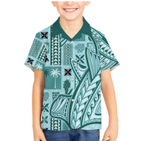 Samoa Tapa Family Matching Mermaid Dress and Hawaiian Shirt Siapo Mix Tatau Patterns - Teal LT7 - Wonder Print Shop
