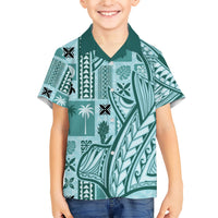 Samoa Tapa Family Matching Short Sleeve Bodycon Dress and Hawaiian Shirt Siapo Mix Tatau Patterns - Teal - Wonder Print Shop