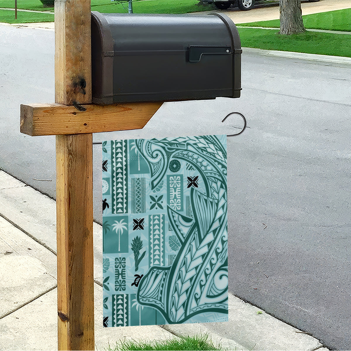 Samoa Tapa Garden Flag Siapo Mix Tatau Patterns - Teal - Wonder Print Shop