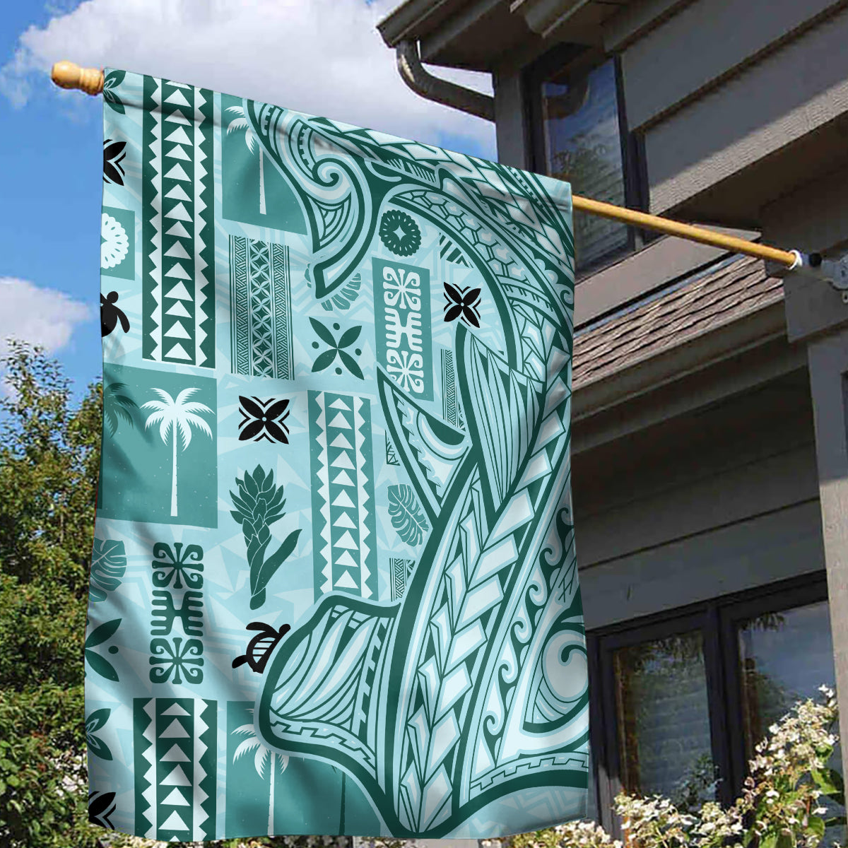 Samoa Tapa Garden Flag Siapo Mix Tatau Patterns - Teal - Wonder Print Shop
