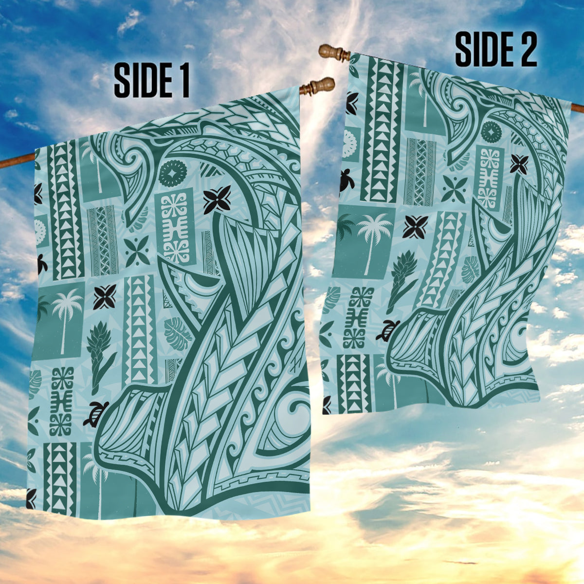 Samoa Tapa Garden Flag Siapo Mix Tatau Patterns - Teal - Wonder Print Shop
