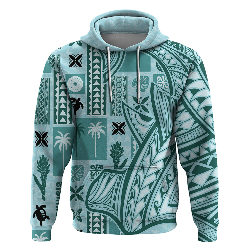 Samoa Tapa Hoodie Siapo Mix Tatau Patterns - Teal - Wonder Print Shop