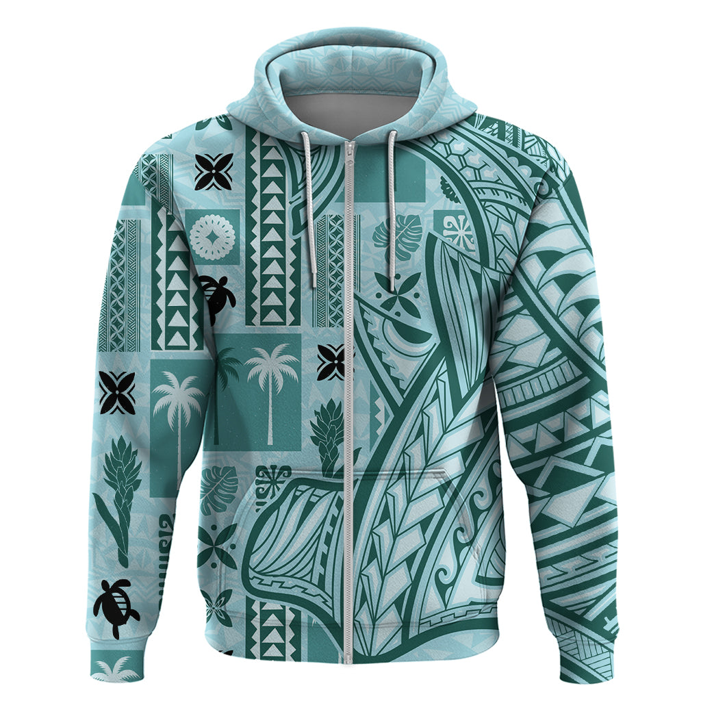 Samoa Tapa Hoodie Siapo Mix Tatau Patterns - Teal - Wonder Print Shop