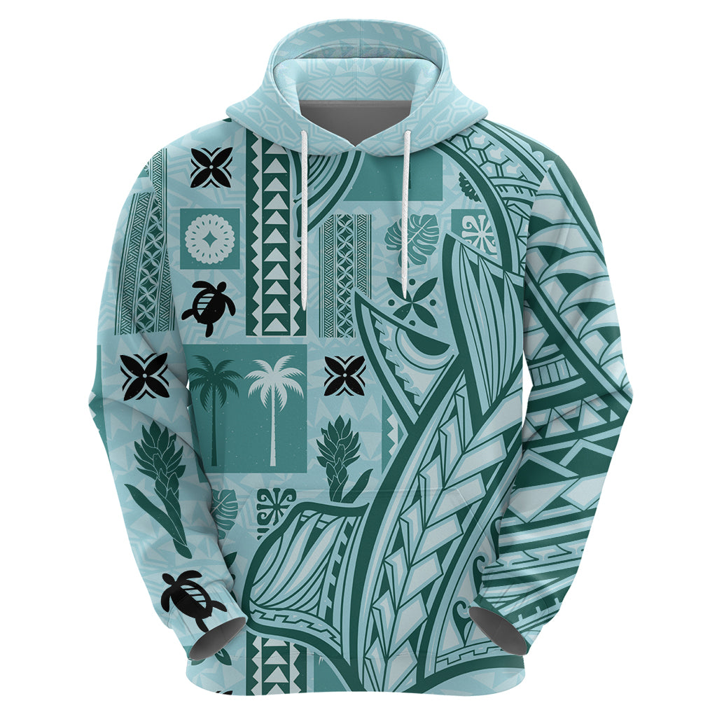 Samoa Tapa Hoodie Siapo Mix Tatau Patterns - Teal - Wonder Print Shop
