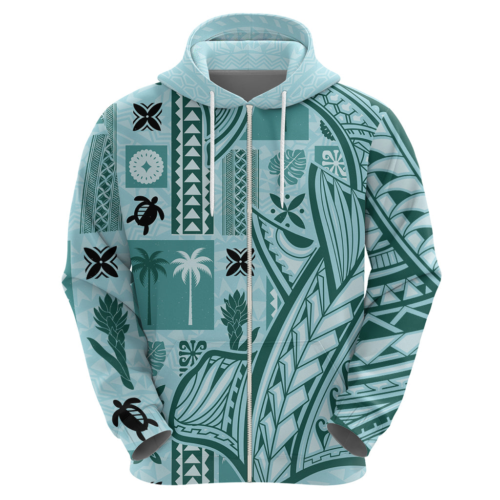 Samoa Tapa Hoodie Siapo Mix Tatau Patterns - Teal - Wonder Print Shop