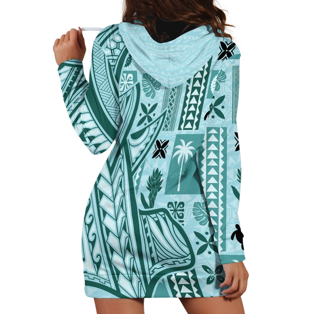 Samoa Tapa Hoodie Dress Siapo Mix Tatau Patterns - Teal - Wonder Print Shop