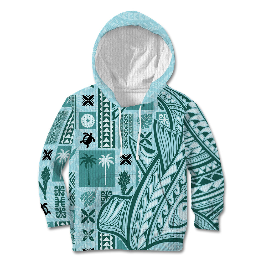 Samoa Tapa Kid Hoodie Siapo Mix Tatau Patterns - Teal - Wonder Print Shop