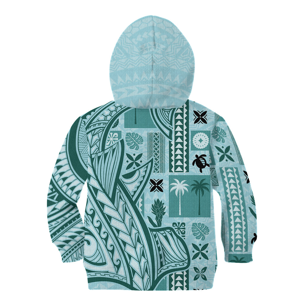 Samoa Tapa Kid Hoodie Siapo Mix Tatau Patterns - Teal - Wonder Print Shop