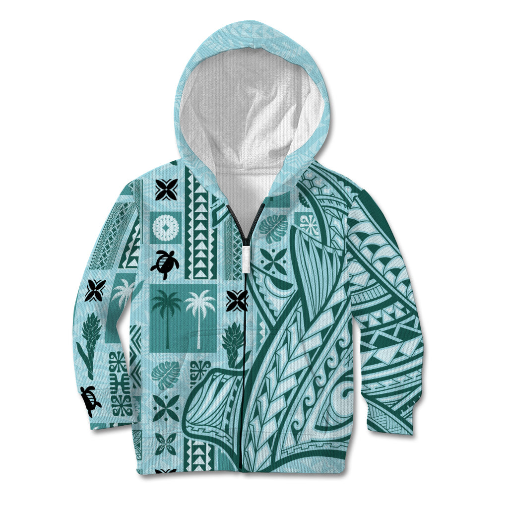 Samoa Tapa Kid Hoodie Siapo Mix Tatau Patterns - Teal - Wonder Print Shop