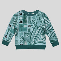 Samoa Tapa Kid Ugly Christmas Sweater Siapo Mix Tatau Patterns - Teal - Wonder Print Shop