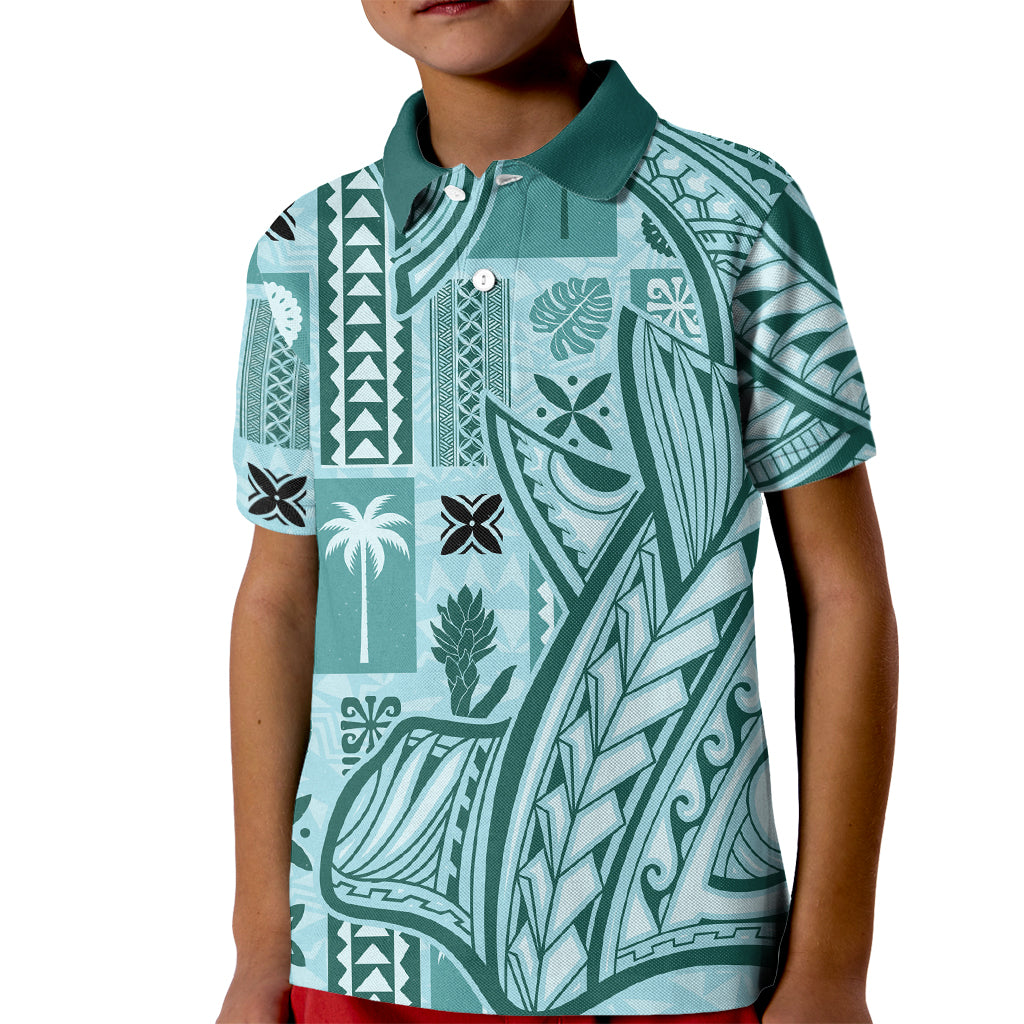 Samoa Tapa Kid Polo Shirt Siapo Mix Tatau Patterns - Teal - Wonder Print Shop