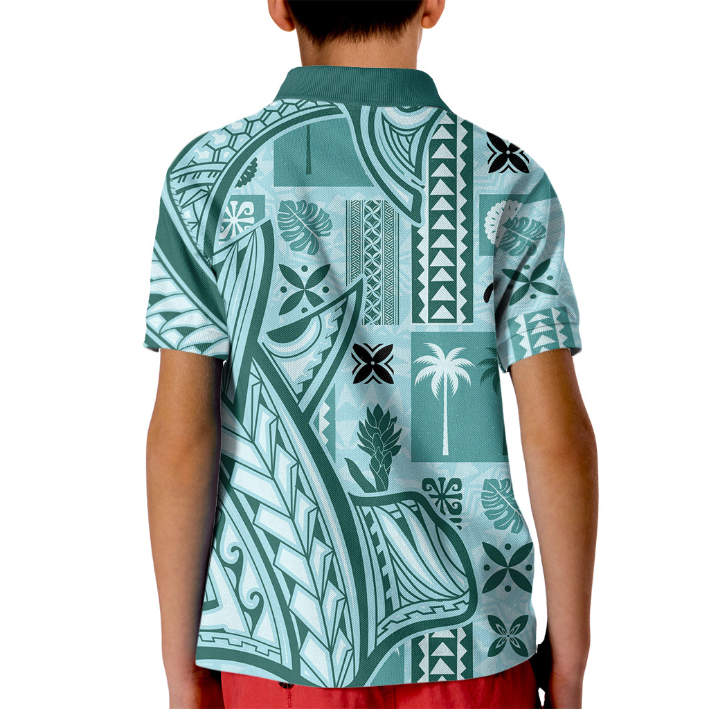 Samoa Tapa Kid Polo Shirt Siapo Mix Tatau Patterns - Teal - Wonder Print Shop