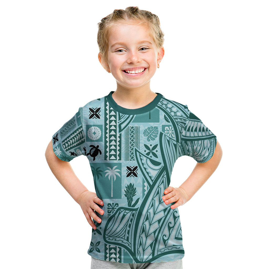 Samoa Tapa Kid T Shirt Siapo Mix Tatau Patterns - Teal - Wonder Print Shop