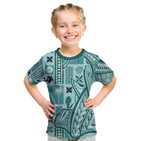 Samoa Tapa Kid T Shirt Siapo Mix Tatau Patterns - Teal - Wonder Print Shop