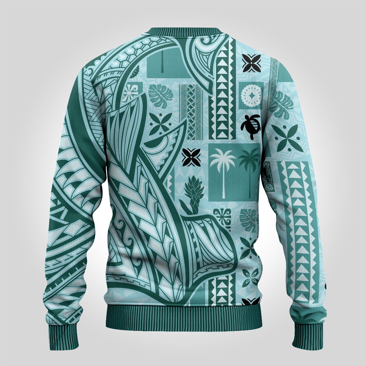 Samoa Tapa Ugly Christmas Sweater Siapo Mix Tatau Patterns - Teal - Wonder Print Shop