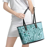 Samoa Tapa Leather Tote Bag Siapo Mix Tatau Patterns - Teal - Wonder Print Shop