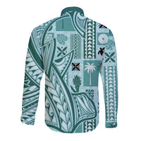 Samoa Tapa Long Sleeve Button Shirt Siapo Mix Tatau Patterns - Teal - Wonder Print Shop