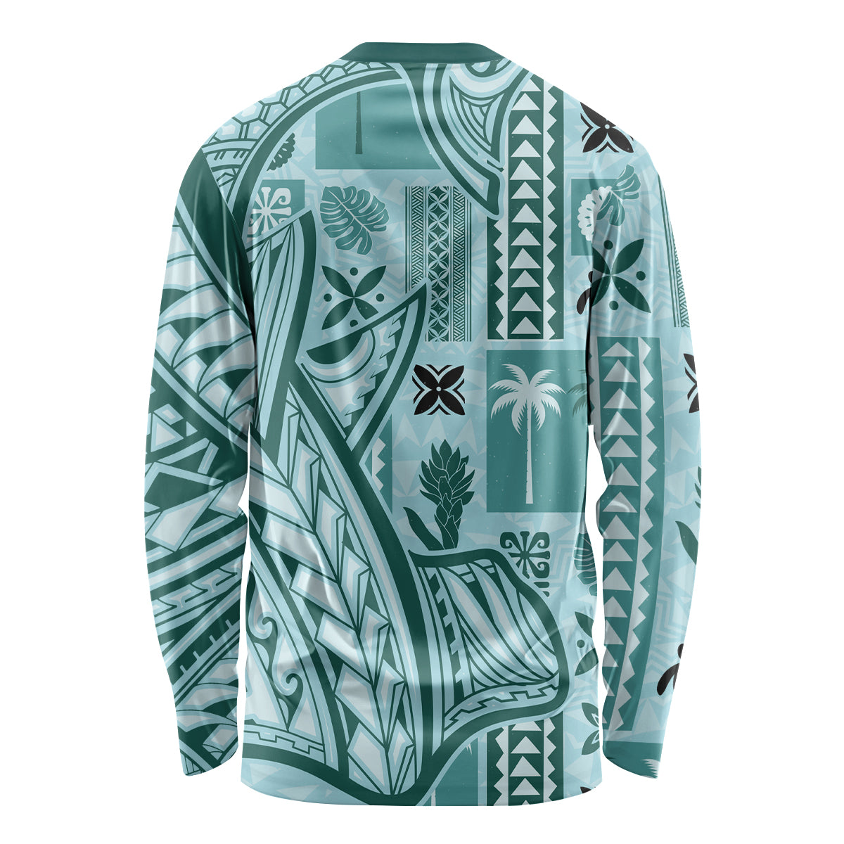 Samoa Tapa Long Sleeve Shirt Siapo Mix Tatau Patterns - Teal - Wonder Print Shop
