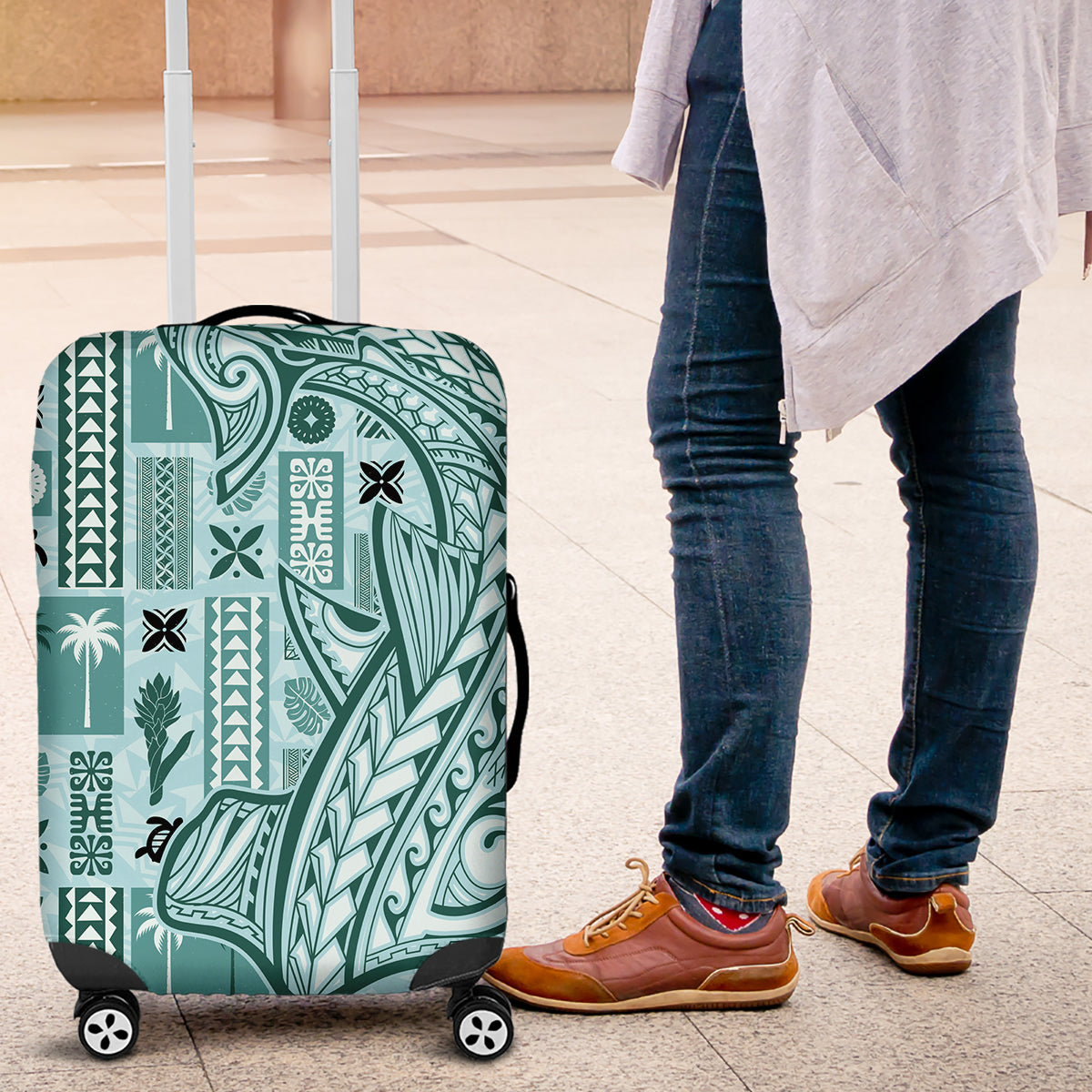 Samoa Tapa Luggage Cover Siapo Mix Tatau Patterns - Teal - Wonder Print Shop
