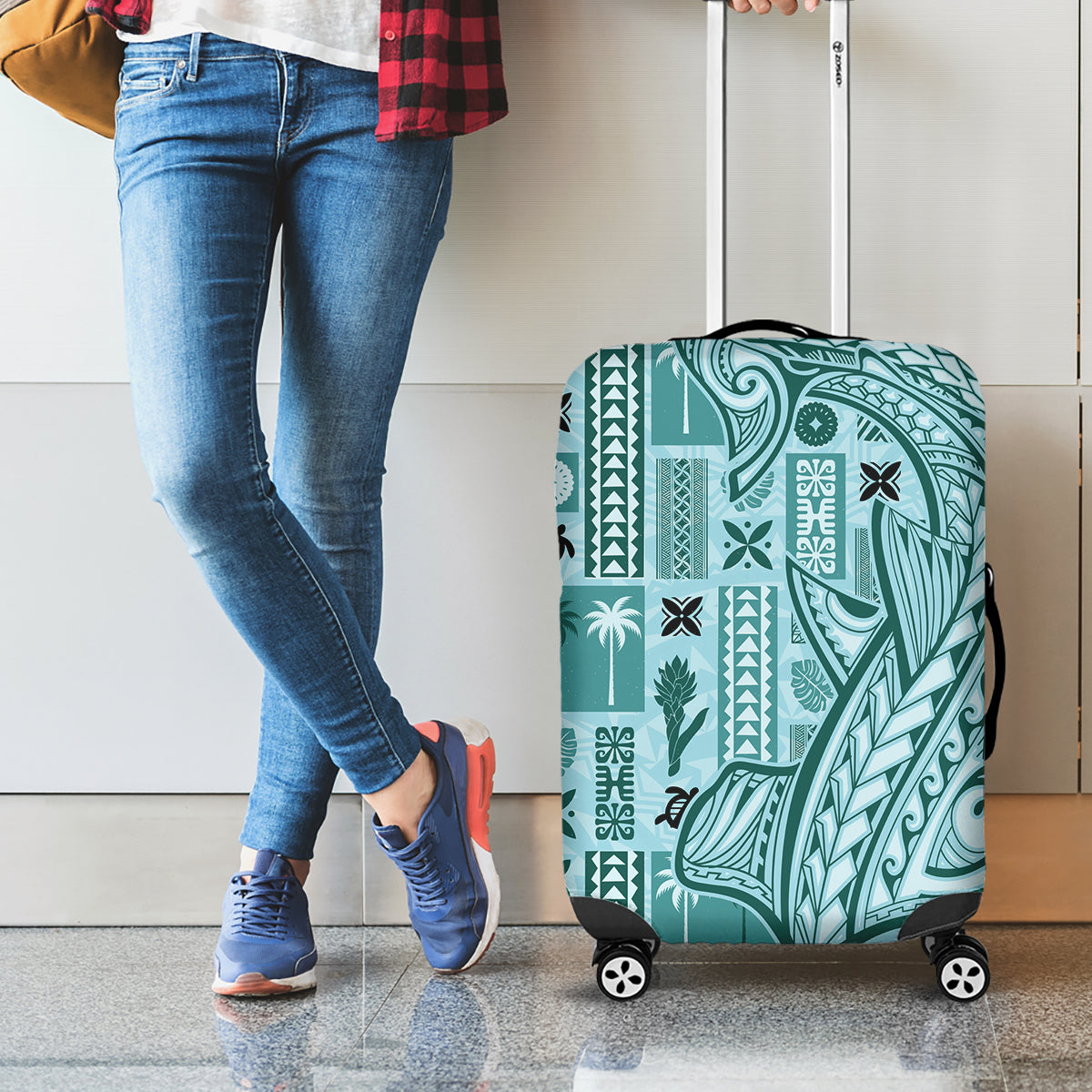 Samoa Tapa Luggage Cover Siapo Mix Tatau Patterns - Teal - Wonder Print Shop