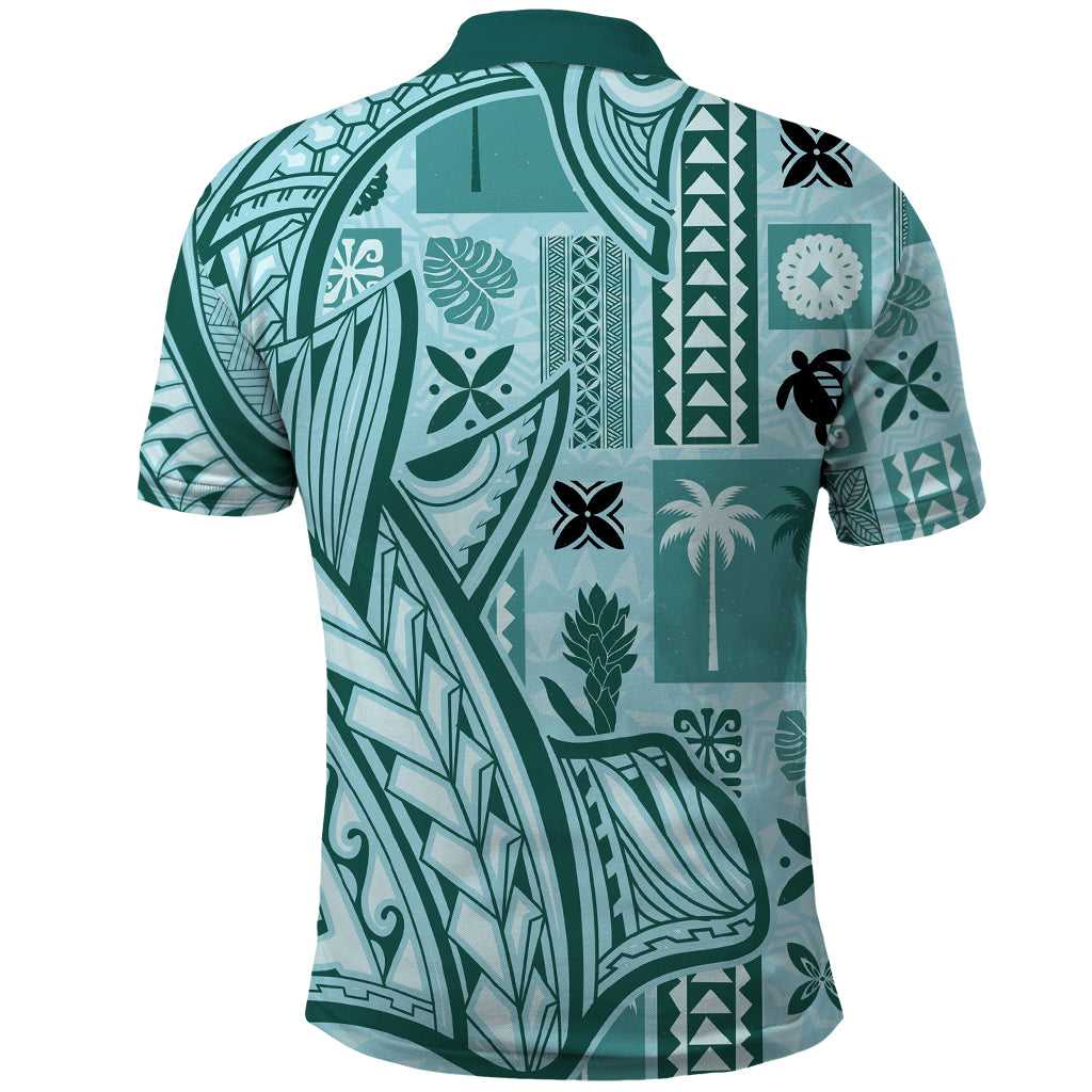 Samoa Tapa Polo Shirt Siapo Mix Tatau Patterns - Teal - Wonder Print Shop