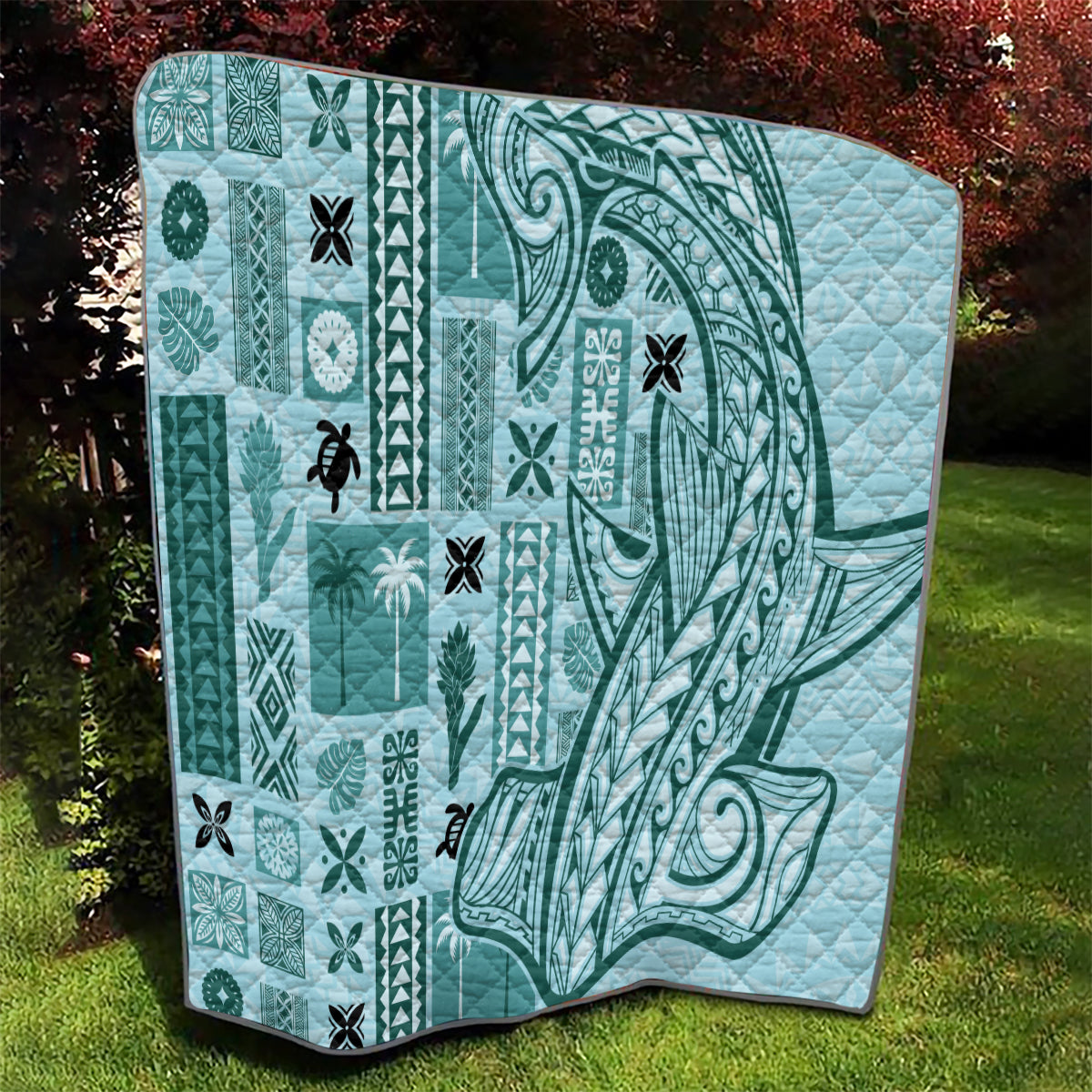 Samoa Tapa Quilt Siapo Mix Tatau Patterns - Teal - Wonder Print Shop
