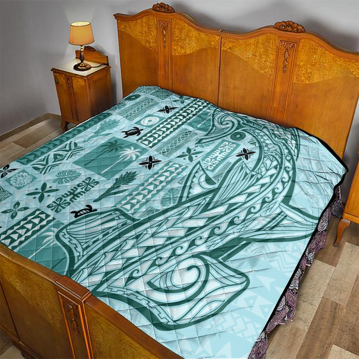 Samoa Tapa Quilt Siapo Mix Tatau Patterns - Teal - Wonder Print Shop