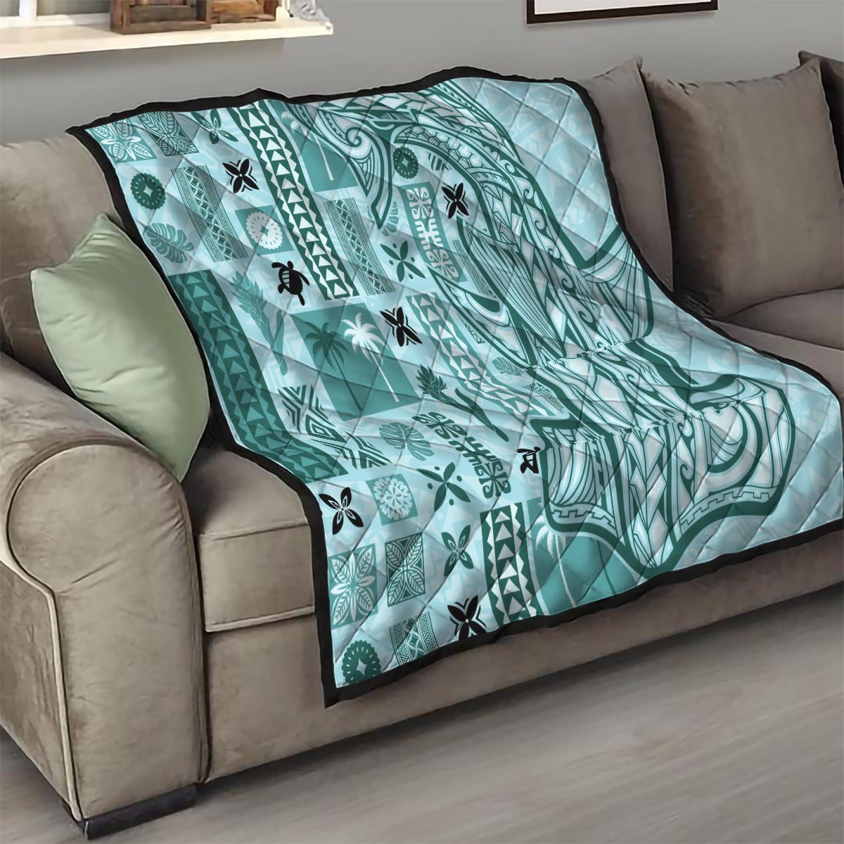 Samoa Tapa Quilt Siapo Mix Tatau Patterns - Teal - Wonder Print Shop