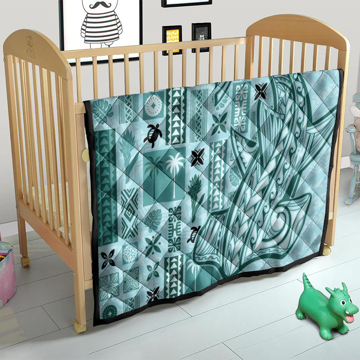 Samoa Tapa Quilt Siapo Mix Tatau Patterns - Teal - Wonder Print Shop