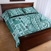 Samoa Tapa Quilt Bed Set Siapo Mix Tatau Patterns - Teal - Wonder Print Shop