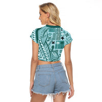Samoa Tapa Raglan Cropped T Shirt Siapo Mix Tatau Patterns - Teal - Wonder Print Shop