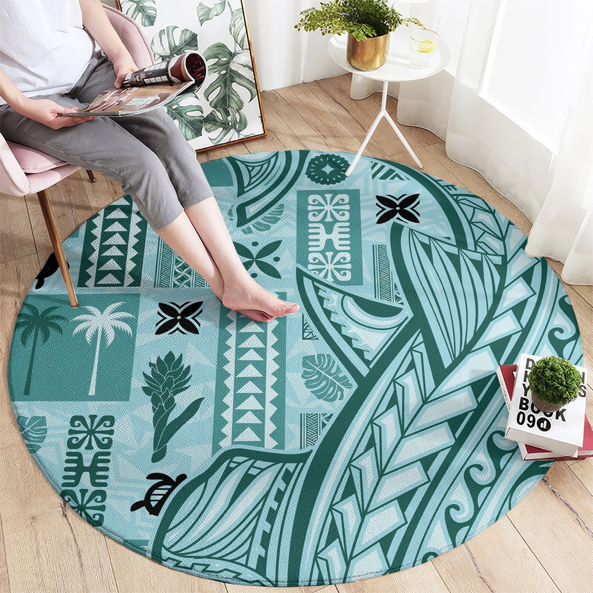 samoa-tapa-round-carpet-siapo-mix-tatau-patterns-teal