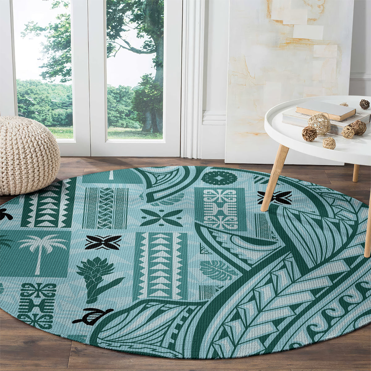 samoa-tapa-round-carpet-siapo-mix-tatau-patterns-teal