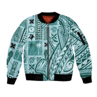 Samoa Tapa Sleeve Zip Bomber Jacket Siapo Mix Tatau Patterns - Teal - Wonder Print Shop