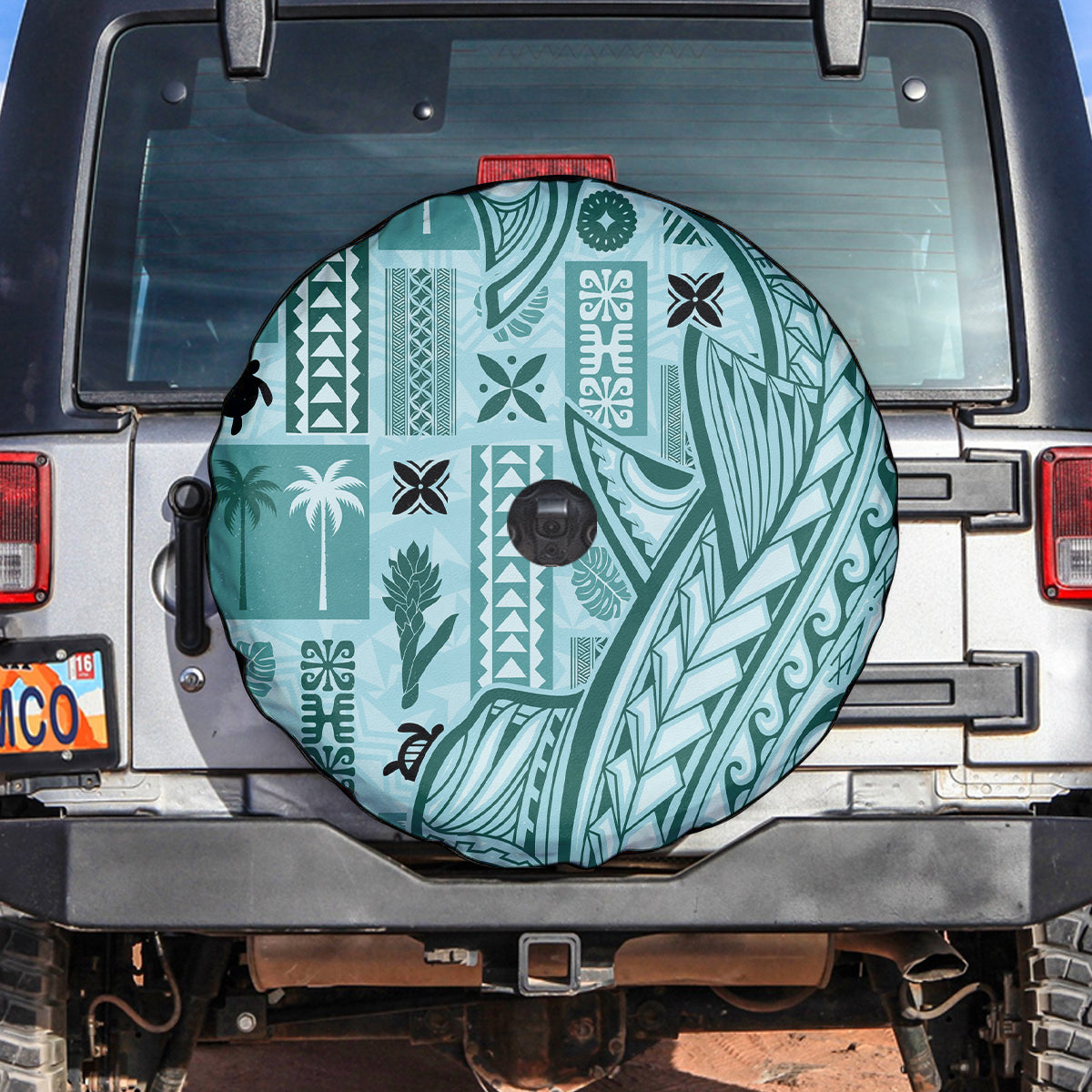 Samoa Tapa Spare Tire Cover Siapo Mix Tatau Patterns - Teal - Wonder Print Shop
