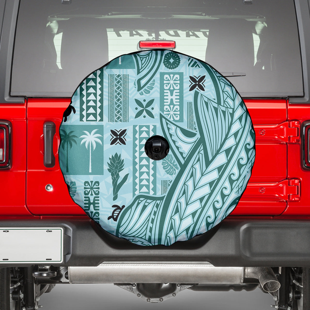Samoa Tapa Spare Tire Cover Siapo Mix Tatau Patterns - Teal - Wonder Print Shop