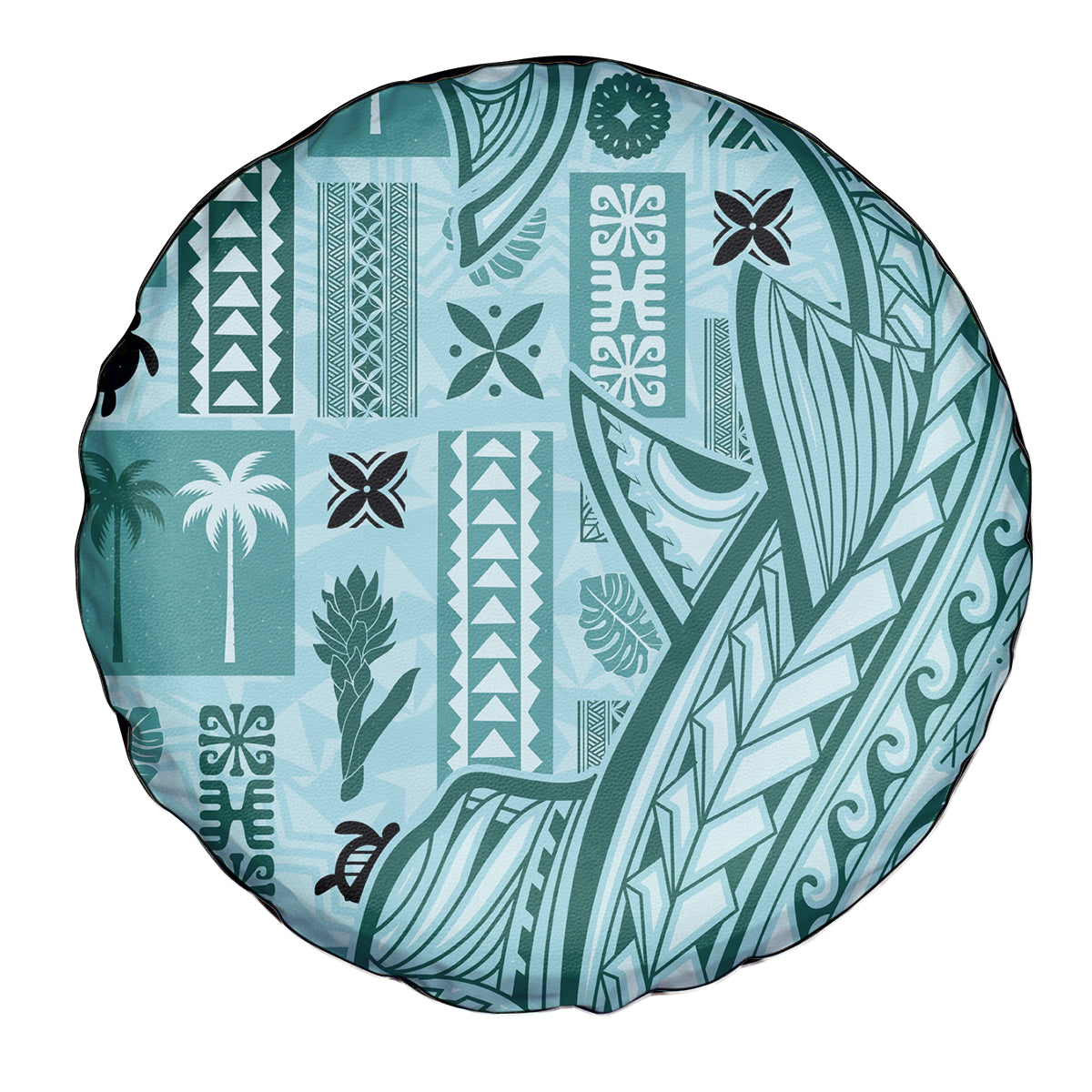 Samoa Tapa Spare Tire Cover Siapo Mix Tatau Patterns - Teal - Wonder Print Shop