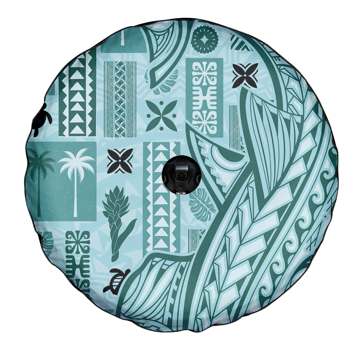 Samoa Tapa Spare Tire Cover Siapo Mix Tatau Patterns - Teal - Wonder Print Shop