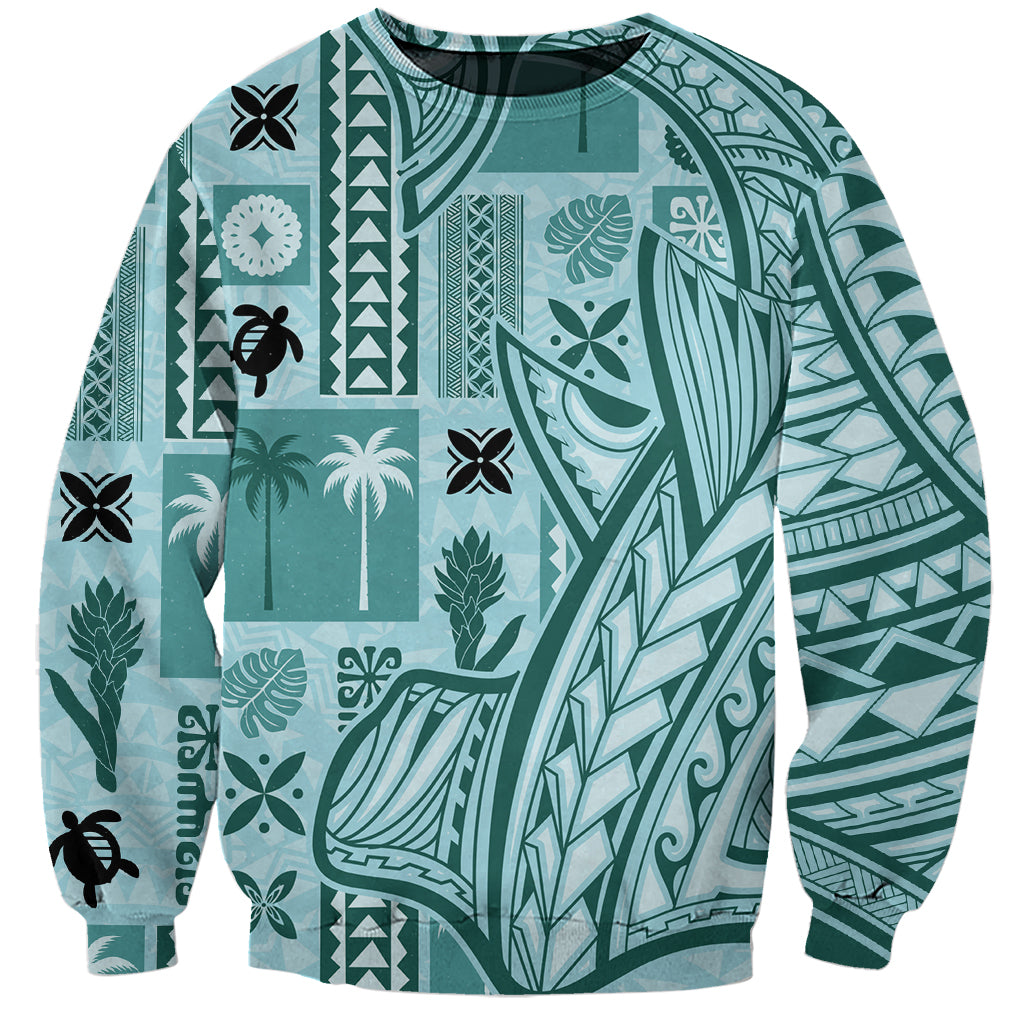 Samoa Tapa Sweatshirt Siapo Mix Tatau Patterns - Teal - Wonder Print Shop