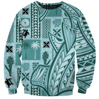 Samoa Tapa Sweatshirt Siapo Mix Tatau Patterns - Teal - Wonder Print Shop