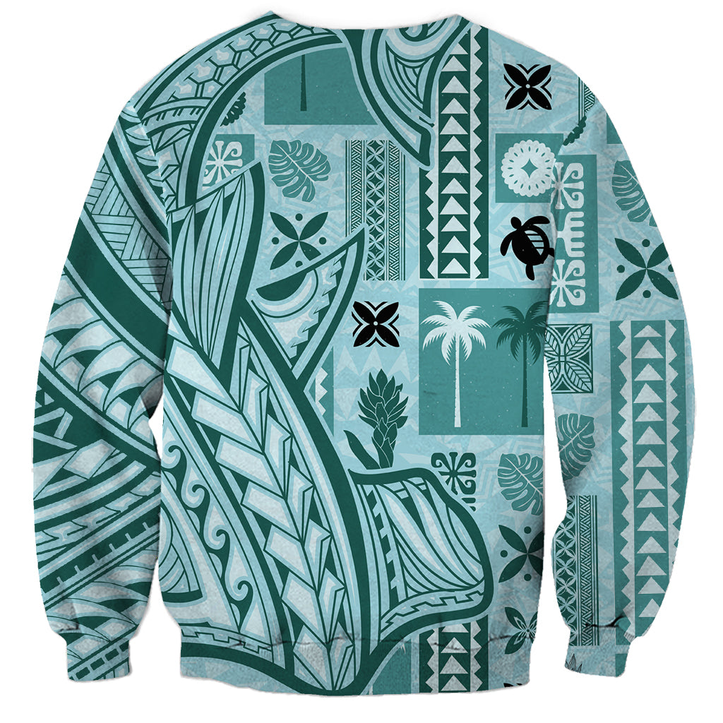 Samoa Tapa Sweatshirt Siapo Mix Tatau Patterns - Teal - Wonder Print Shop
