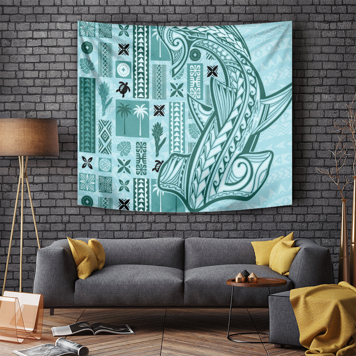 Samoa Tapa Tapestry Siapo Mix Tatau Patterns - Teal - Wonder Print Shop