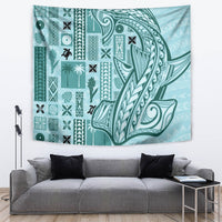 Samoa Tapa Tapestry Siapo Mix Tatau Patterns - Teal - Wonder Print Shop