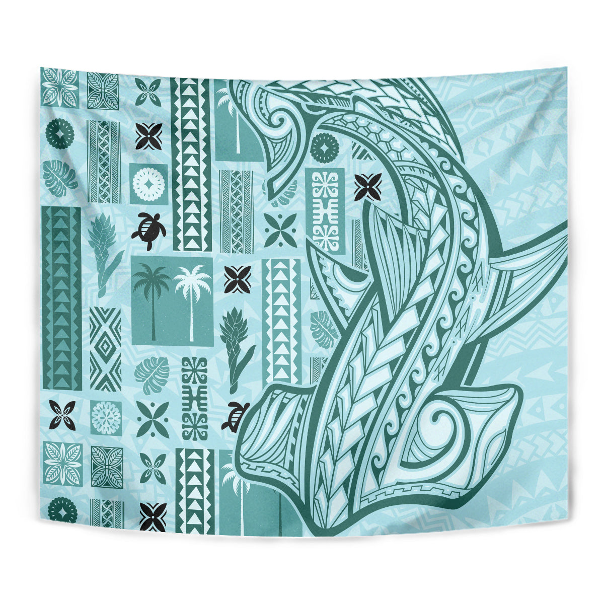 Samoa Tapa Tapestry Siapo Mix Tatau Patterns - Teal - Wonder Print Shop