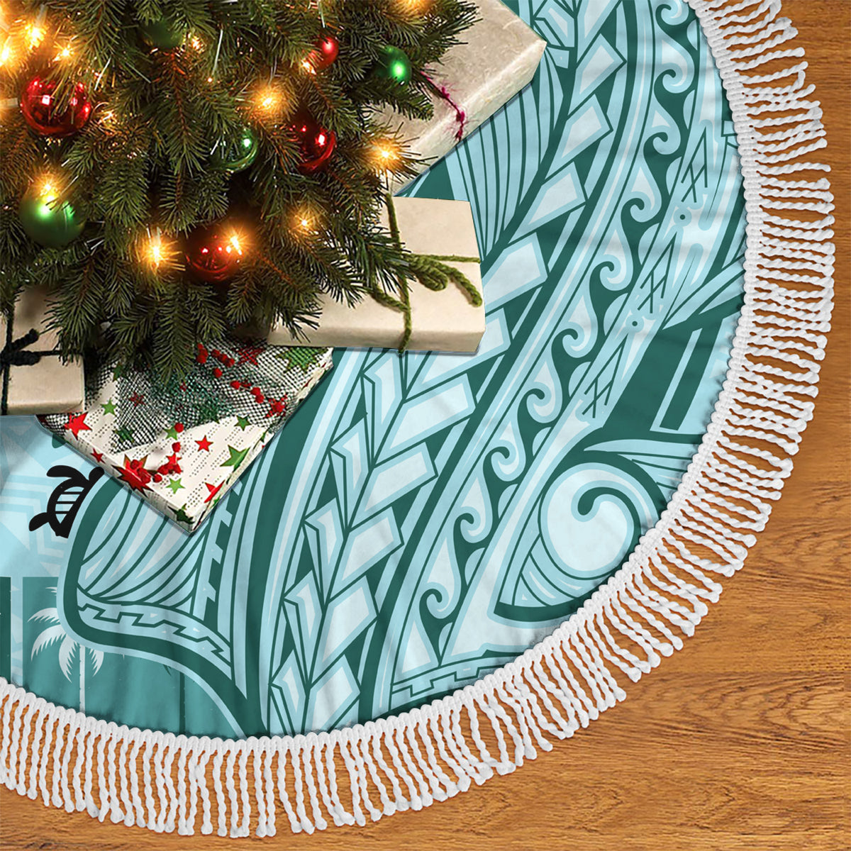 Samoa Tapa Tree Skirt Siapo Mix Tatau Patterns - Teal - Wonder Print Shop