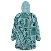 Samoa Tapa Wearable Blanket Hoodie Siapo Mix Tatau Patterns - Teal - Wonder Print Shop