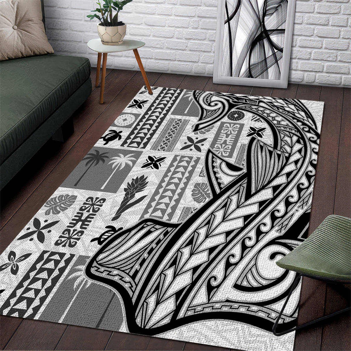 Samoa Tapa Area Rug Siapo Mix Tatau Patterns - White LT7 - Wonder Print Shop