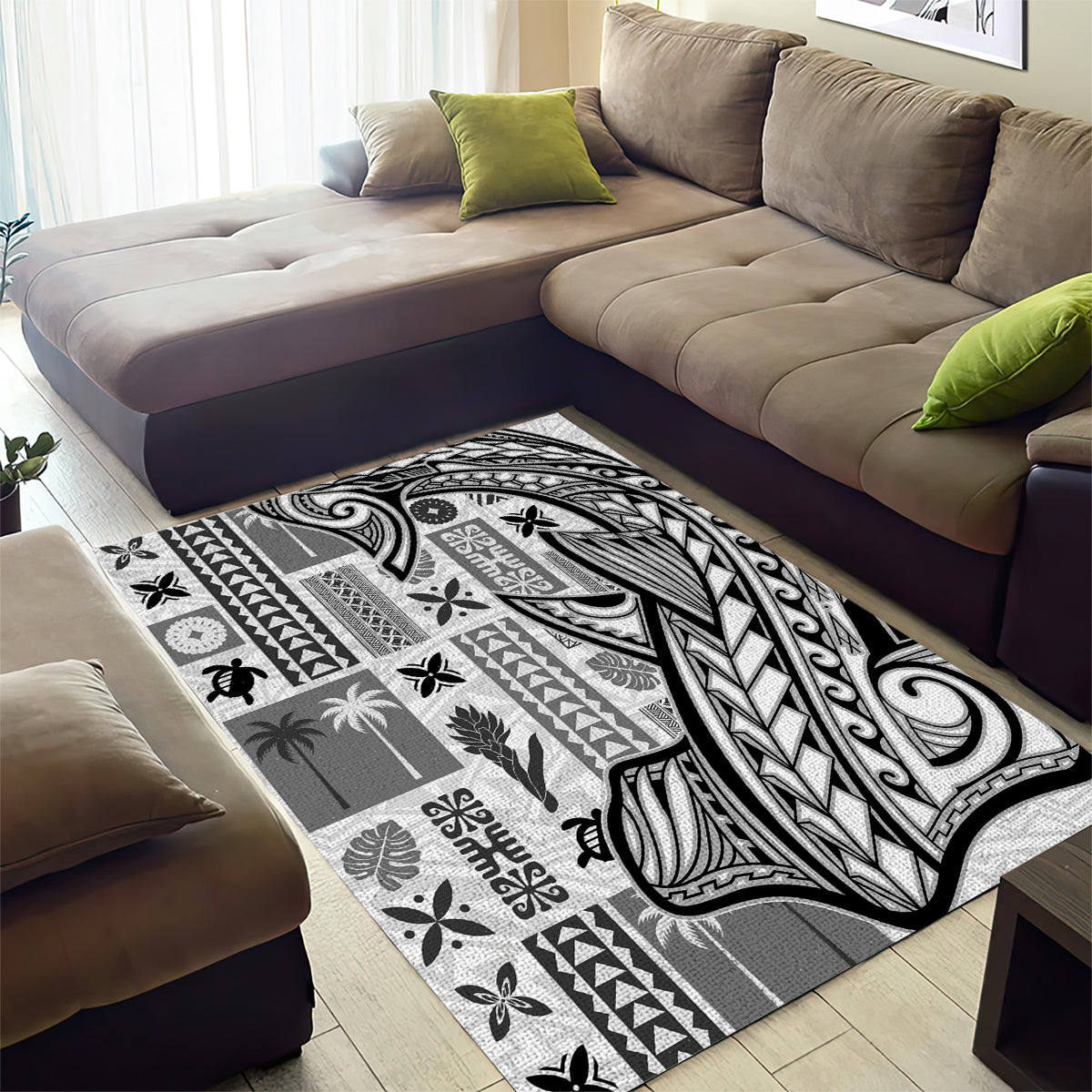 Samoa Tapa Area Rug Siapo Mix Tatau Patterns - White LT7 - Wonder Print Shop
