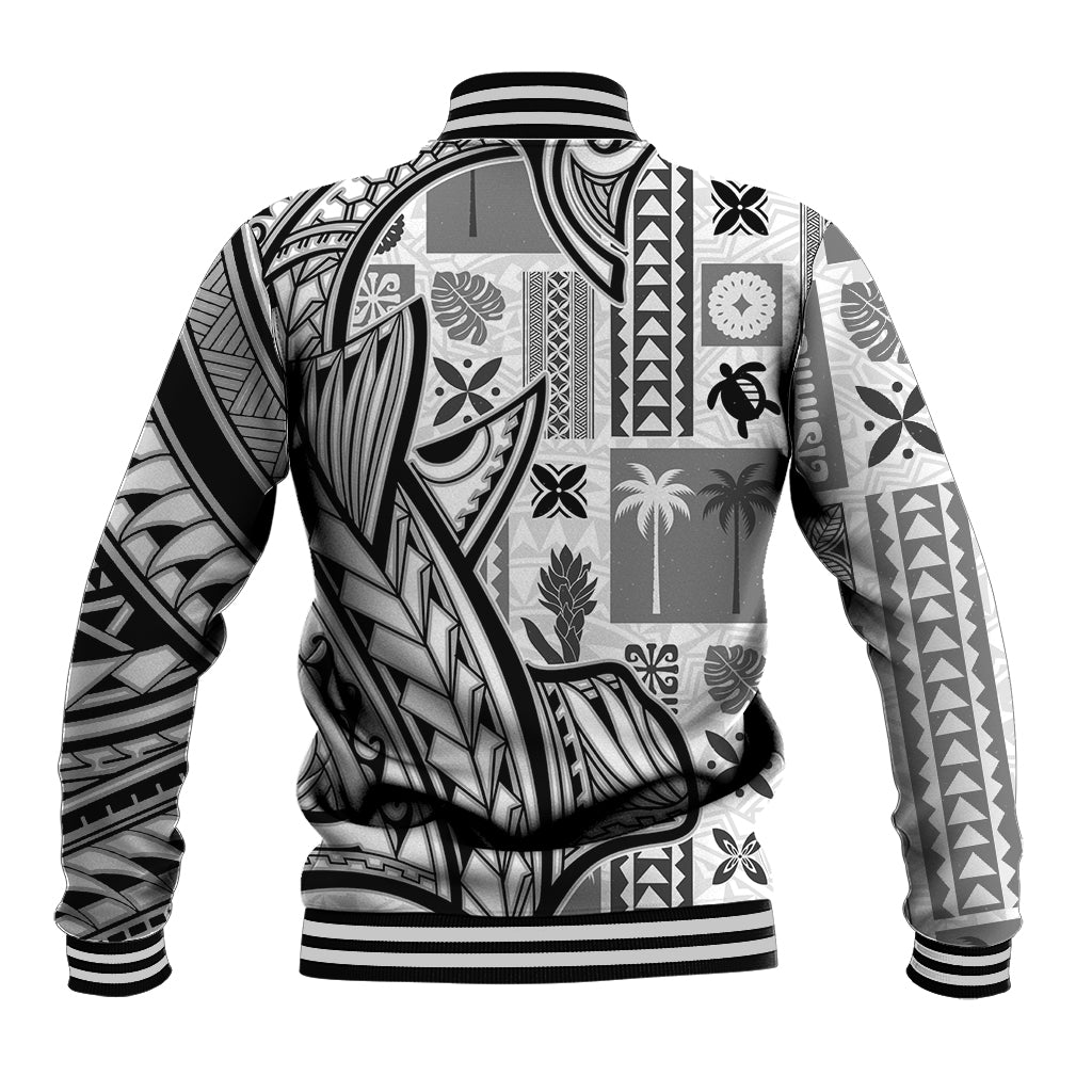 Samoa Tapa Baseball Jacket Siapo Mix Tatau Patterns - White LT7 - Wonder Print Shop